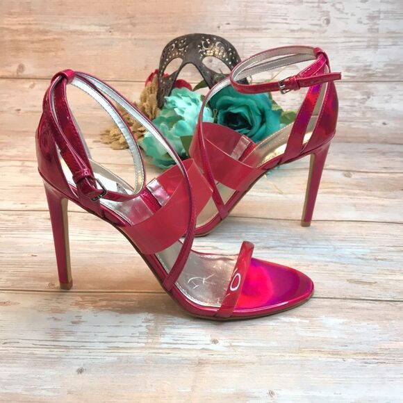 Guess Pink Felecia Shiny Ankle Strap Heels - Picture 7 of 10